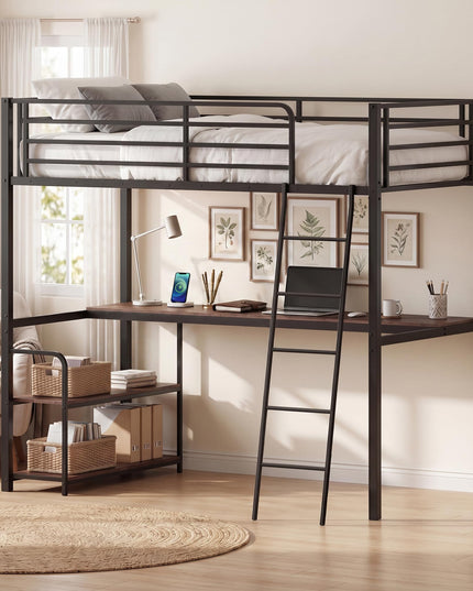 Giantex Twin Loft Bed with Desk & Charging Station