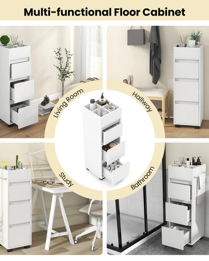 Giantex Small Bathroom Storage Cabinet - Narrow Space-saving Bathroom Cabinet with 3 Drawers
