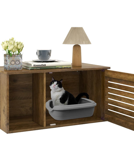 Giantex Cat Litter Box Enclosure - Litter Box Hidden Furniture with Louvered Door, Front Entry, Storage Cabinet