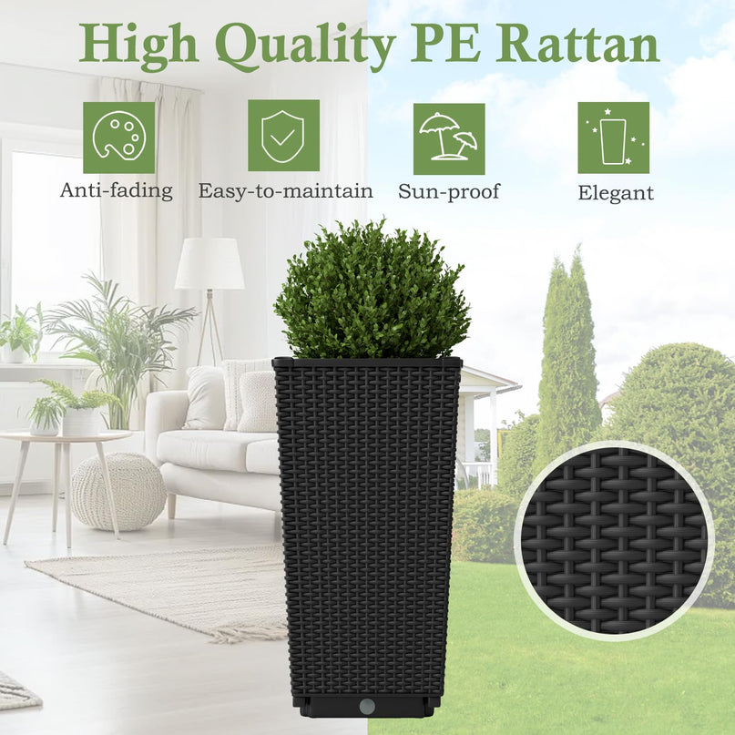 Giantex Tall Planters Set of 2 24”H Tapered Rattan Planter