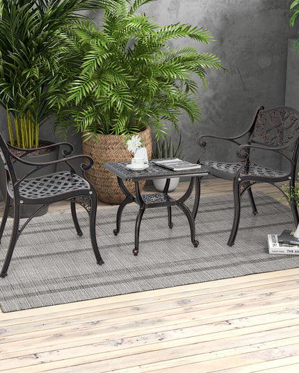 Giantex 21” Patio Bistro Table, Cast Aluminum Outdoor Side Table with Storage Shelf
