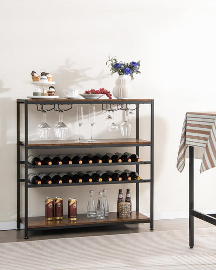 Giantex Wine Rack Table, Industrial Freestanding 22-Bottle Wooden Wine Bar Cabinet with 2 Wine Racks