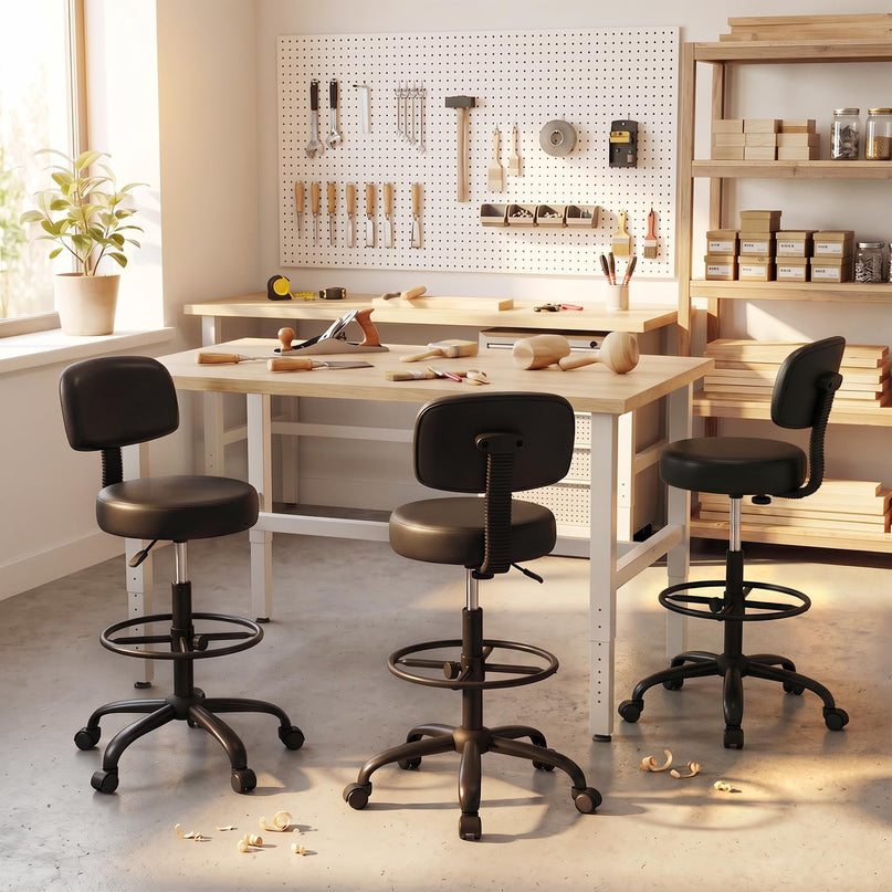 GIANTEX Drafting Chair with Back Adjustable Foot Rolling Stool with Wheels(1/2)