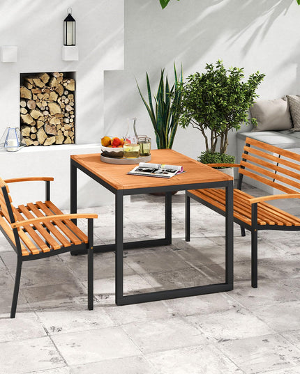 Giantex Outdoor 2-Person Bench with Slatted Backrest & Seat Armrests