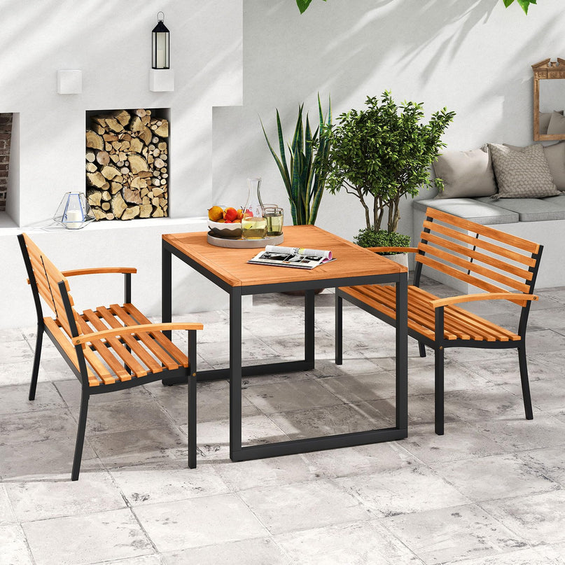 Giantex Outdoor 2-Person Bench with Slatted Backrest & Seat Armrests