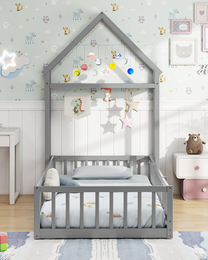 Giantex Twin House Floor Bed for Kids for Girls or Boys