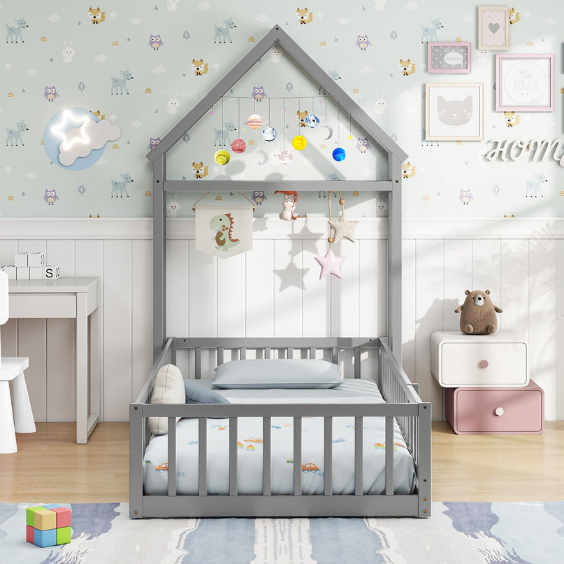 Giantex Twin House Floor Bed for Kids for Girls or Boys