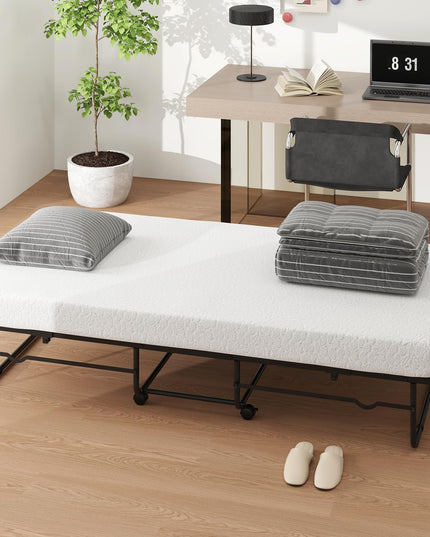 Giantex Twin Folding Bed with Mattress, Roll Away Bed Portable Guest Bed w/Sturdy Metal Frame