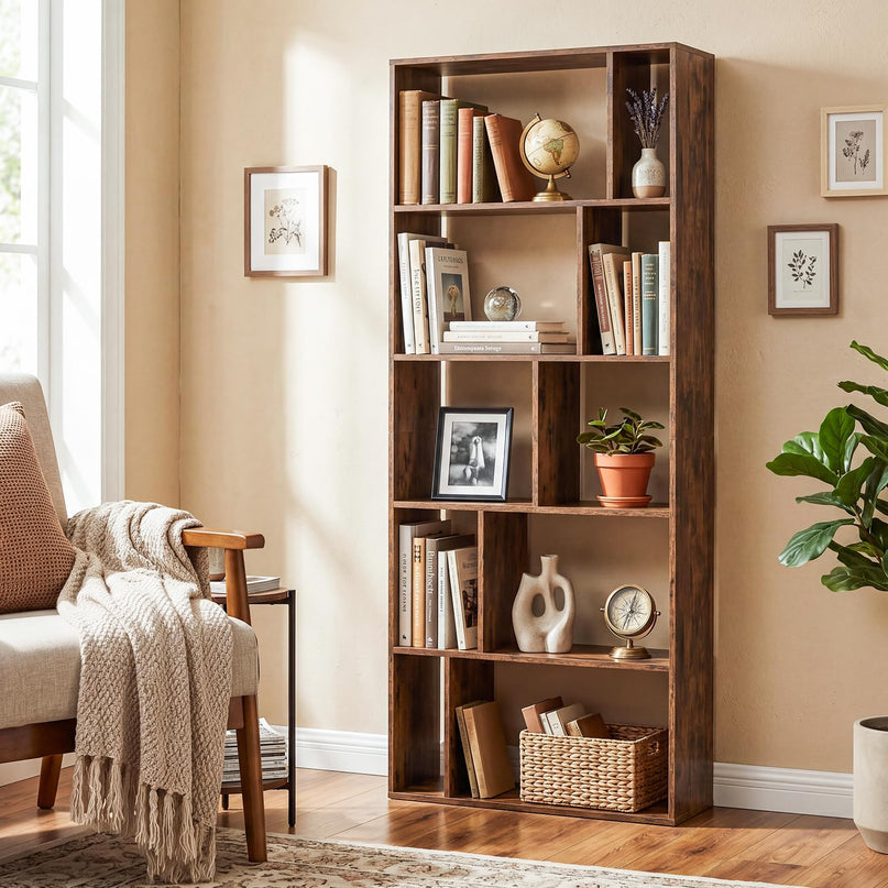 Giantex 6-Tier Bookshelf | 10-Cube Industrial Bookcase w/Open Back (1/2)