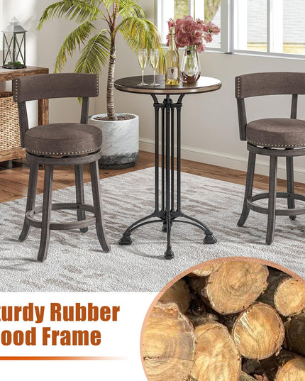 Giantex 26" Bar Stools Set, Swivel Counter Height Bar Chairs with Footrest, Rubber Wood Frame