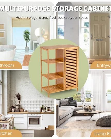 Bathroom Storage Cabinet Bamboo Floor Cabinet Free Standing Organizer - Giantex
