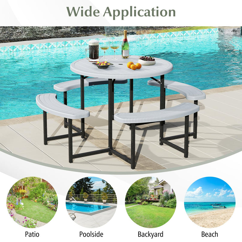 Giantex Picnic Table Bench Set for 4-8 Person(Round)