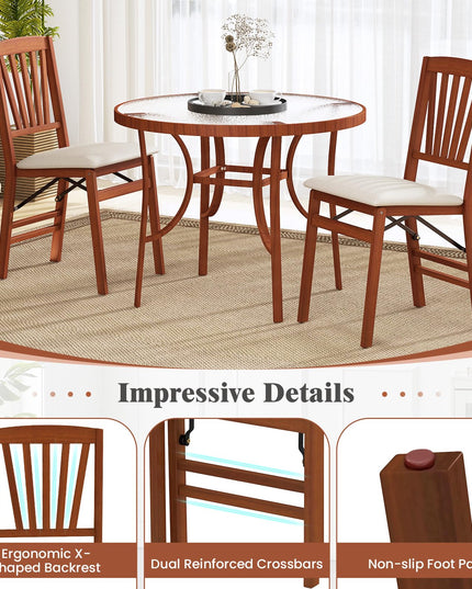 Giantex Folding Dining Chairs Set of 2/4, Modern Kitchen Chairs w/Padded Seat & Slatted Backrest, Rubber Wood Frame