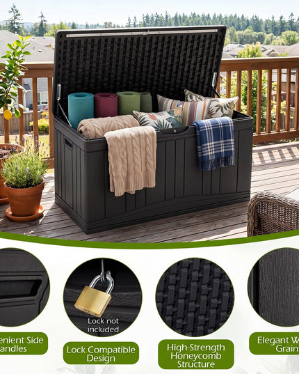 Giantex 80 Gallon HDPE Outdoor Deck Box w/Gas Struts & Lock-Compatible