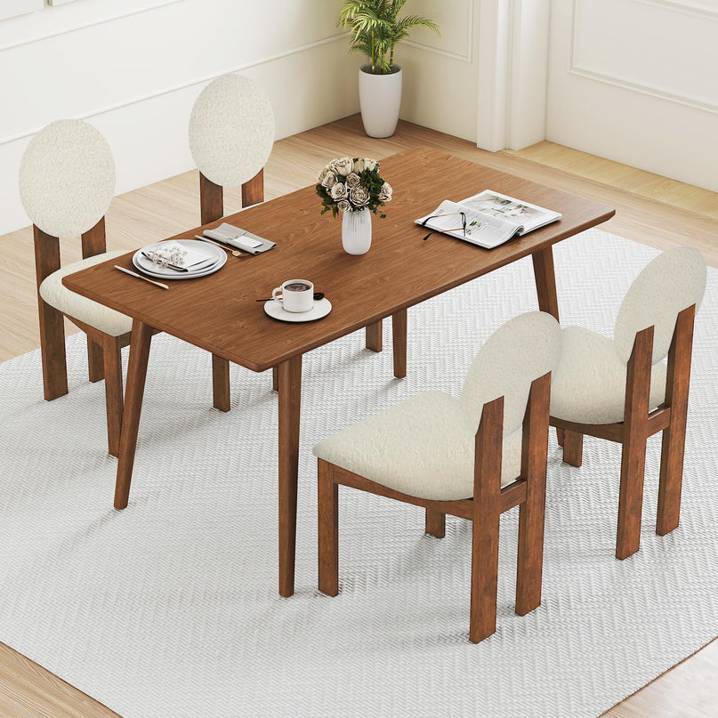 Giantex Sherpa Dining Chairs Set of 2/4 w/Rubber Wood Legs