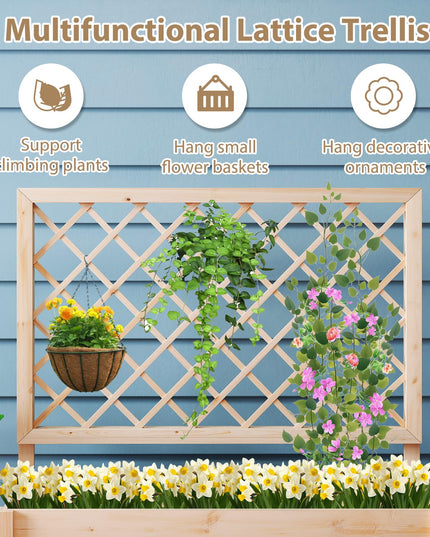 Giantex Wood Elevated Planter Box with Trellis and Drainage Hole (39”x14”x40”)