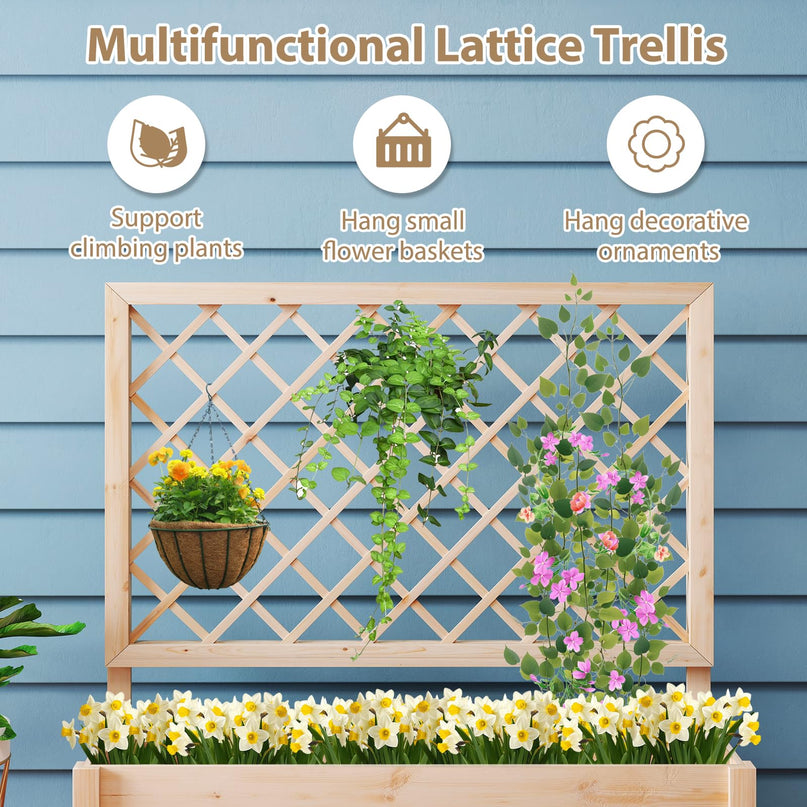 Giantex Wood Elevated Planter Box with Trellis and Drainage Hole (39”x14”x40”)