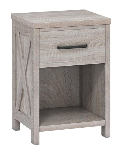 Giantex Farmhouse Wooden Bedside Table with Storage Drawer & Open Shelf