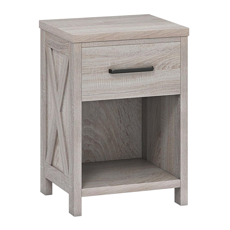 Giantex Farmhouse Wooden Bedside Table with Storage Drawer & Open Shelf