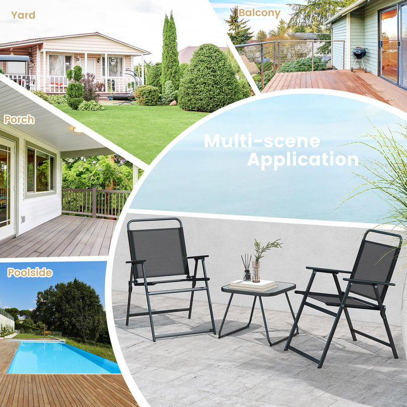 Giantex 3-Piece Patio Bistro Set, Outdoor Folding Chairs & Table Set, Outdoor Conversation Set for Balcony Yard Poolside