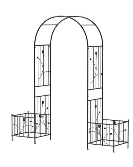 Giantex Garden Arch Trellis with Planters, 86'' Metal Arbor Pergola for Climbing Plants Rose Clematis Vines