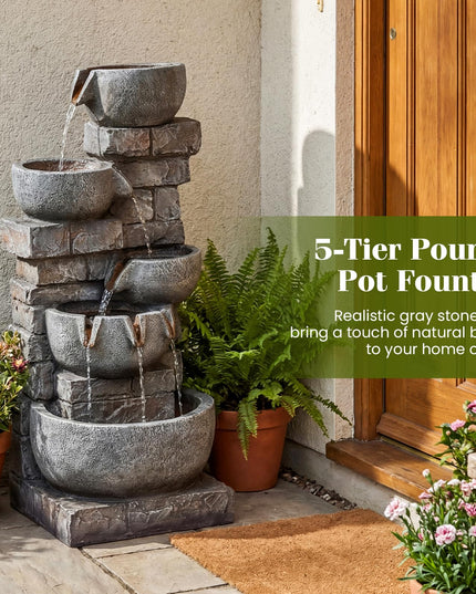 Giantex 5-Tier 33"H Cascading Stacked Stone Bowl Waterfall Fountain with LED Lights & Pump