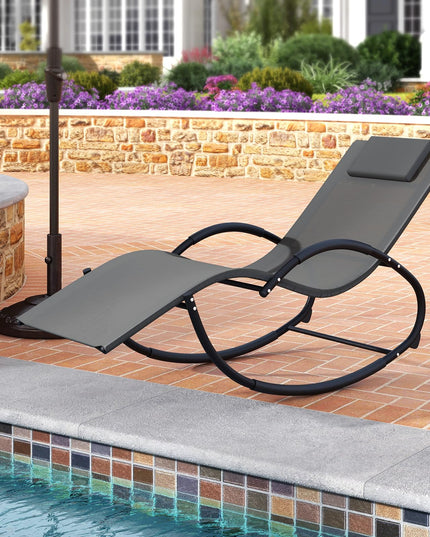 Giantex Outdoor Rocking Lounge Chair, Zero Gravity Rocking Chair with Removable Headrest, Breathable Backrest & Seat