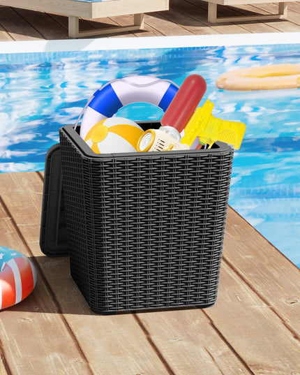 Giantex Small Outdoor Side Table - 11.5 Gallon Deck Box with Removable Lid & Wicker-woven