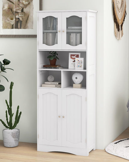 Giantex 58.5" Tall Storage Cabinet - Pantry Cabinet with Tempered Glass Doors, Adjustable Shelves