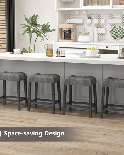 Giantex 24" Bar Stools, Backless Counter Height Saddle Bar Stools w/Padded Seat, Solid Rubber Wood Legs