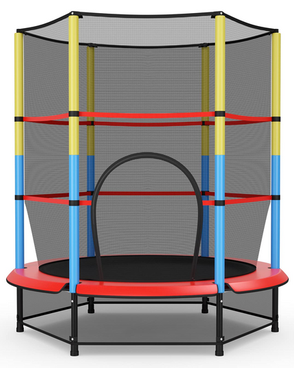 55" Kids Trampoline  with Safety Enclosure Net & Spring Pad