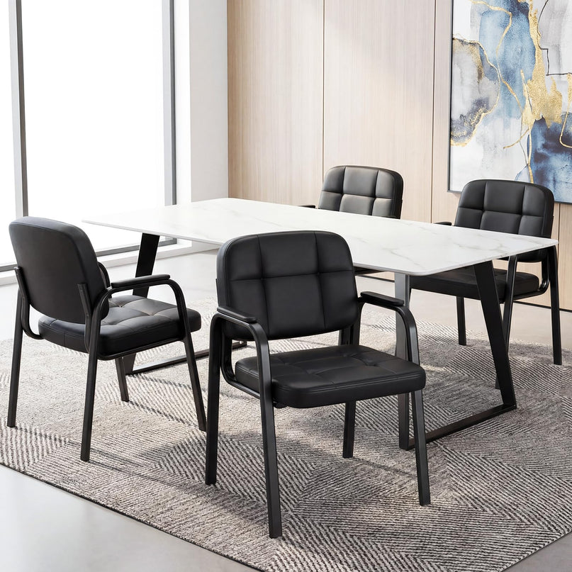 Fauteuils de réception de bureau en cuir Giantex avec accoudoirs rembourrés