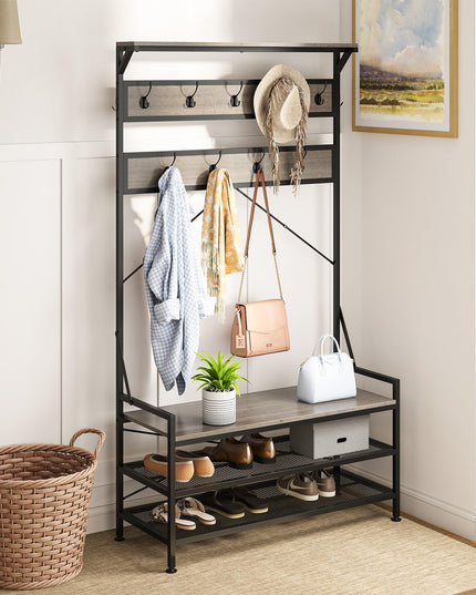 Giantex Freestanding Hall Tree with Shoe Storage Rack and 11 Hanging Hooks