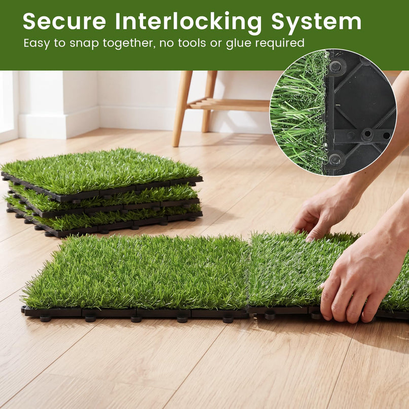 Giantex 30 Pack Interlocking Artificial Grass Tiles (12" x 12")