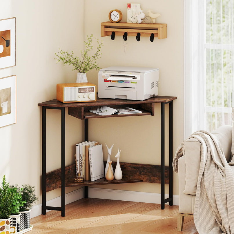 Giantex Small Corner Desk with Charging Station