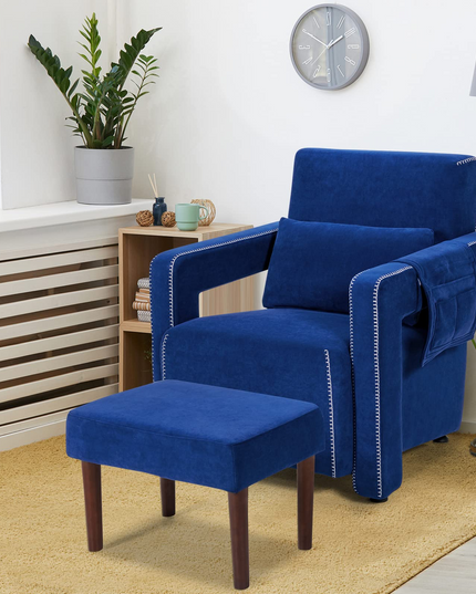 Giantex Modern Accent Chair with Ottoman, Soft Berber Fleece Armchair Single Sofa and Footstool Set w/Waist Pillow