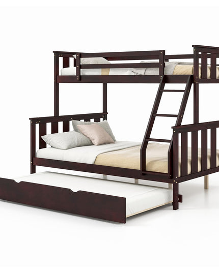 Giantex Twin Over Full Bunk Bed with Trundle, Reversible Ladder & Safety Guardrails