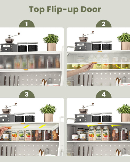 Giantex Pantry Organizers and Storage, 63.5" H Kitchen Buffet Cabinet with Hutch, Pegboard