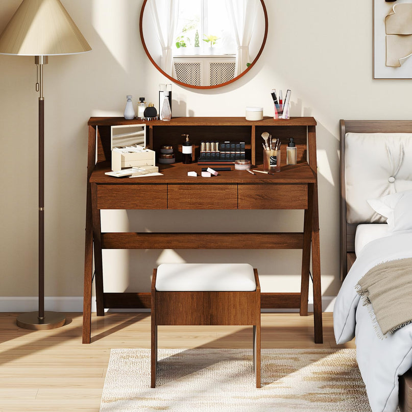 Bureau moderne du milieu du siècle Giantex avec 3 tiroirs