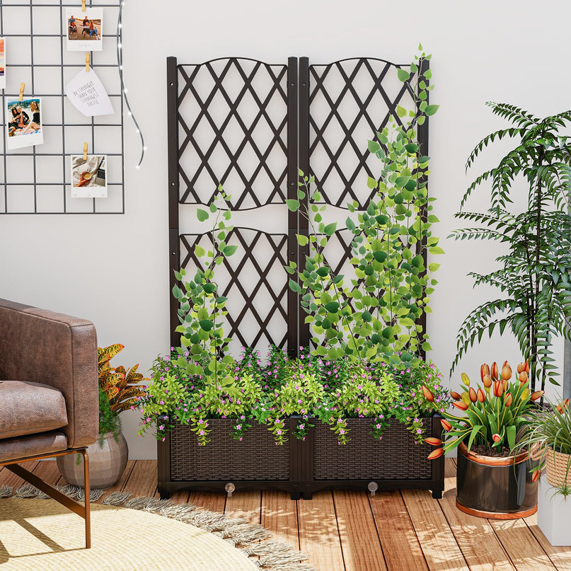 Lot de 2 jardinières surélevées Giantex avec treillis (32”L x 16”l x 48”H)