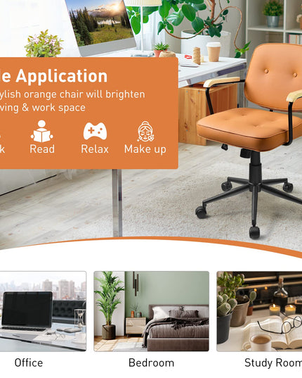 Giantex Home Office Chair, Height Adjustable PU Leather Desk Chair w/Rocking Backrest, Orange