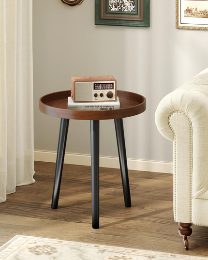 Giantex Round End Table with Wooden Tray & Bamboo Legs