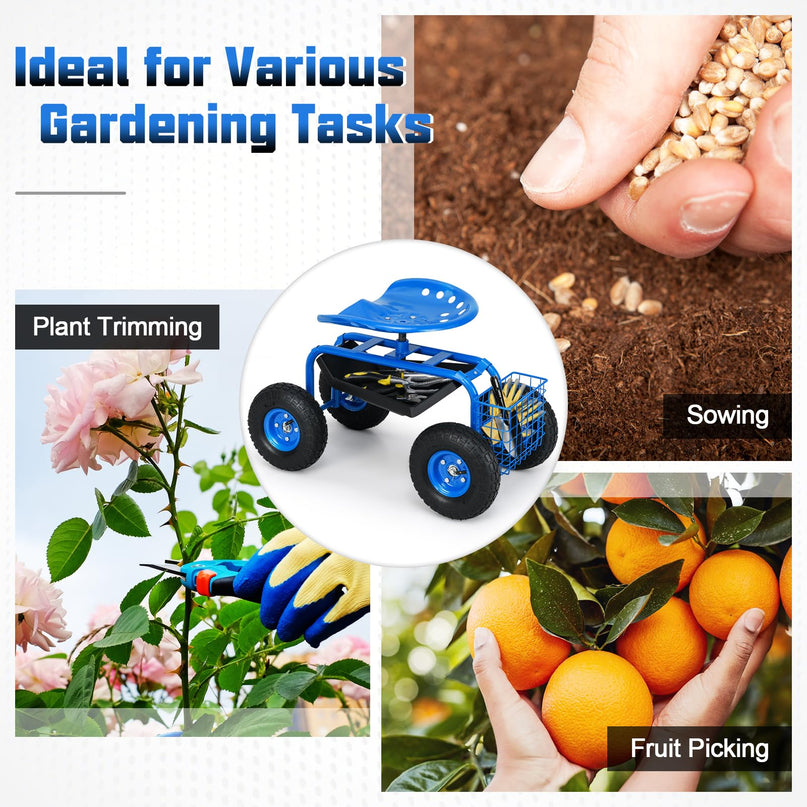 Giantex Garden Cart Rolling Tray Gardening Planting with Work Seat