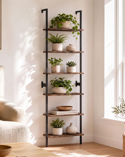 GIANTEX Ladder Shelf | 6-Tier Wall Mounted Bookshelf with Metal Frame (1/2)