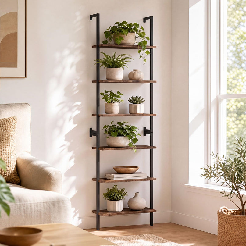 GIANTEX Ladder Shelf | 6-Tier Wall Mounted Bookshelf with Metal Frame (1/2)