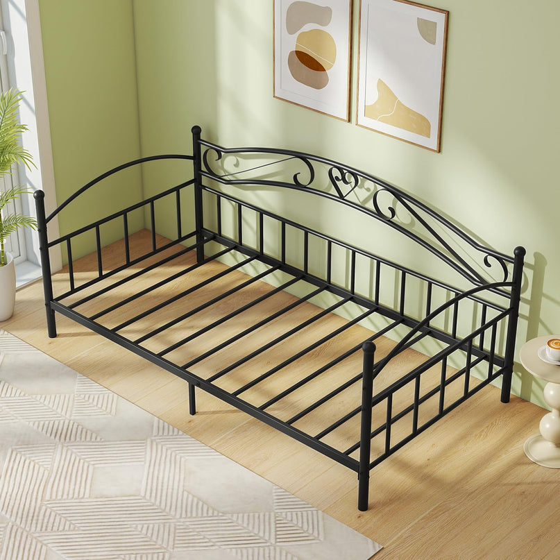 Giantex Metal Twin Daybed with Stylish Headboard & 12 Metal Slats Support for Living Room