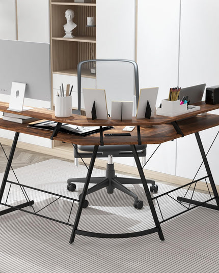Giantex L Shaped Computer Desk with Power Outlet, 51" Corner Computer Desk with Monitor Stand and Reversible Keyboard Tray