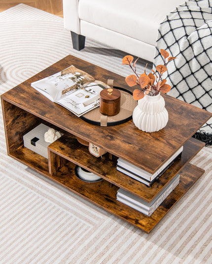Giantex Coffee Table with Storage, Modern Rectangular Accent Table with L-shaped Middle Shelf