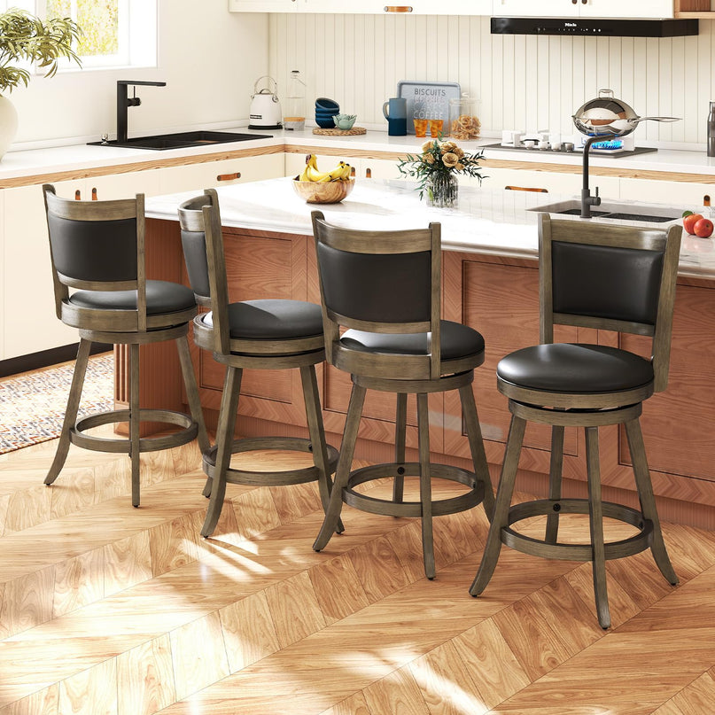 Giantex Accent Wooden Swivel Back Counter Height Bar Stool, Fabric Upholstered Design