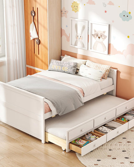 Cadre de lit double Giantex avec lit gigogne simple et 3 tiroirs de rangement